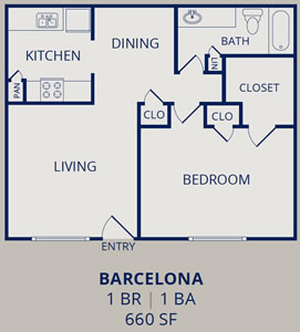 Barcelona - 1 Bedroom - 1 Bath - 660 Sq. Ft.*